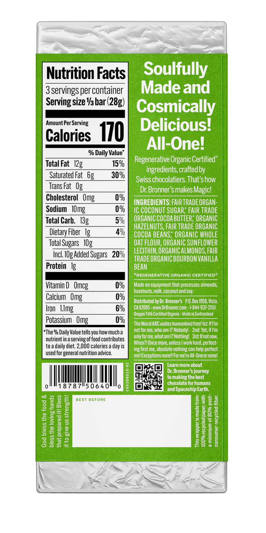 Dr. Bronner's Magic All-One Chocolate - Crunchy Hazelnut Butter Oat Milk US-Oat Milk Chocolate-2.93oz-Hazelnut Butter-Back_1.png__PID:4c8ba9f5-ad58-46a3-975f-1008ae0eb751